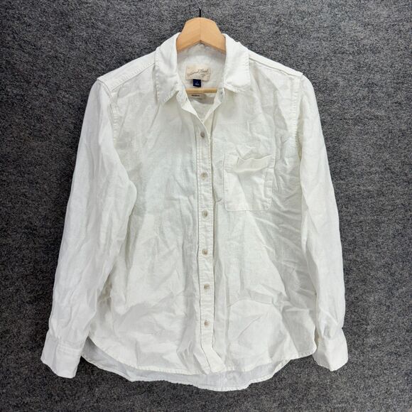 Universal Thread Shirt Women S Small White Button Up Collared Linen Long Sleeve - Picture 1 of 7